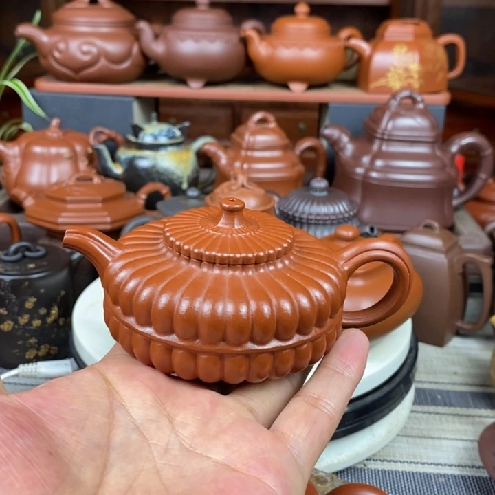 茶壶紫砂筋纹周盘130cc原矿赵庄朱泥特价