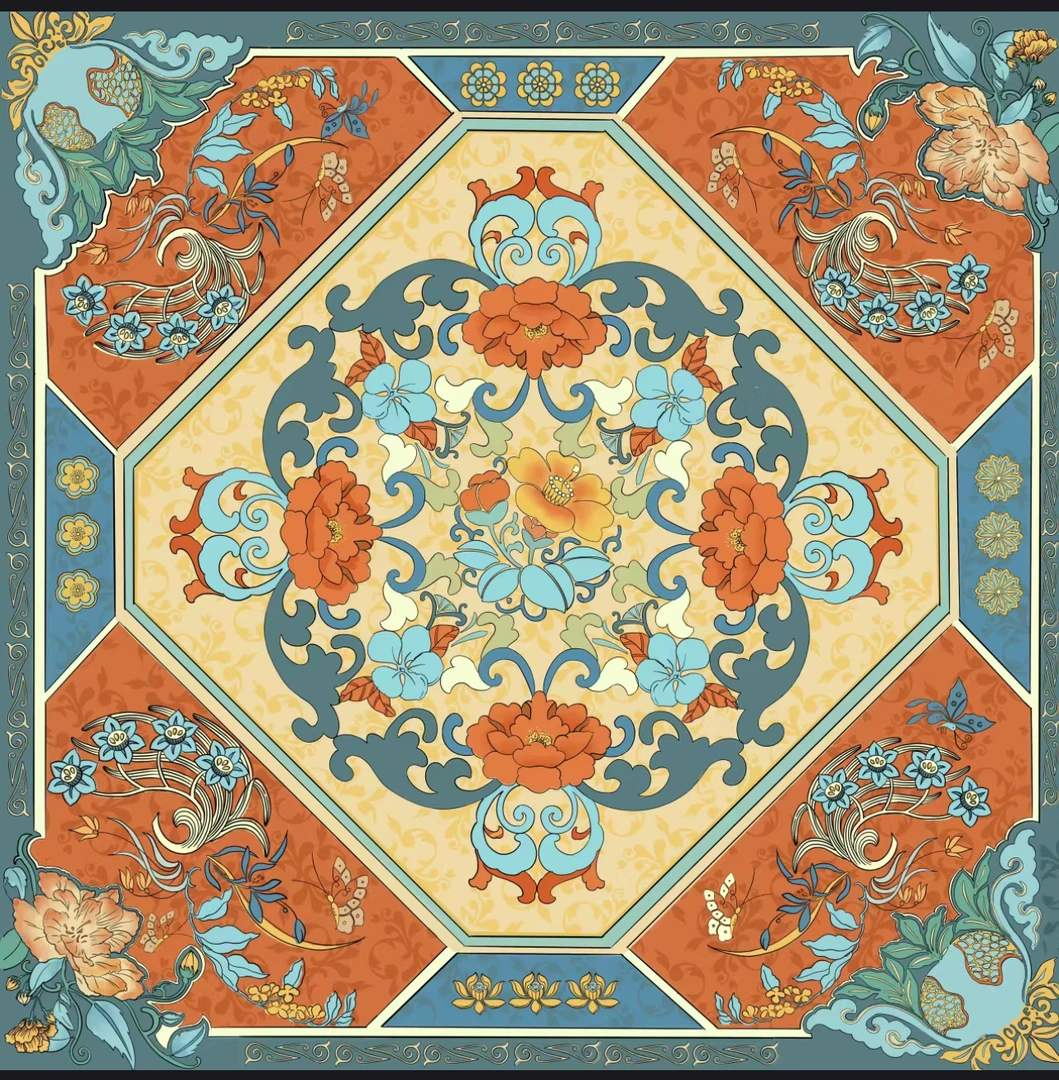 哆啦米中古方巾复古提花气质时尚日常