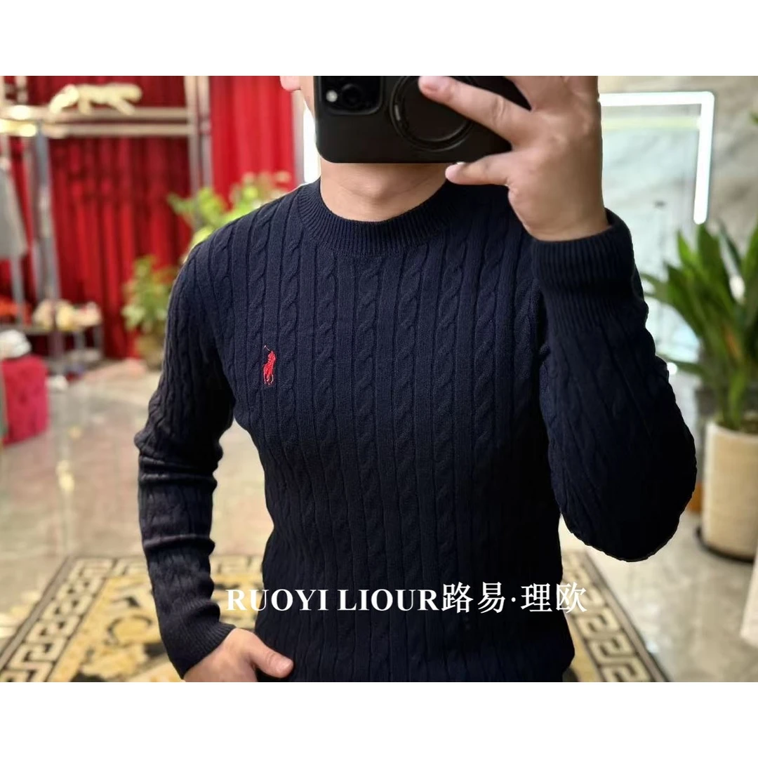 【路易理欧】新款男士秋冬欧货时尚休闲麻花小马刺绣标毛衣0619