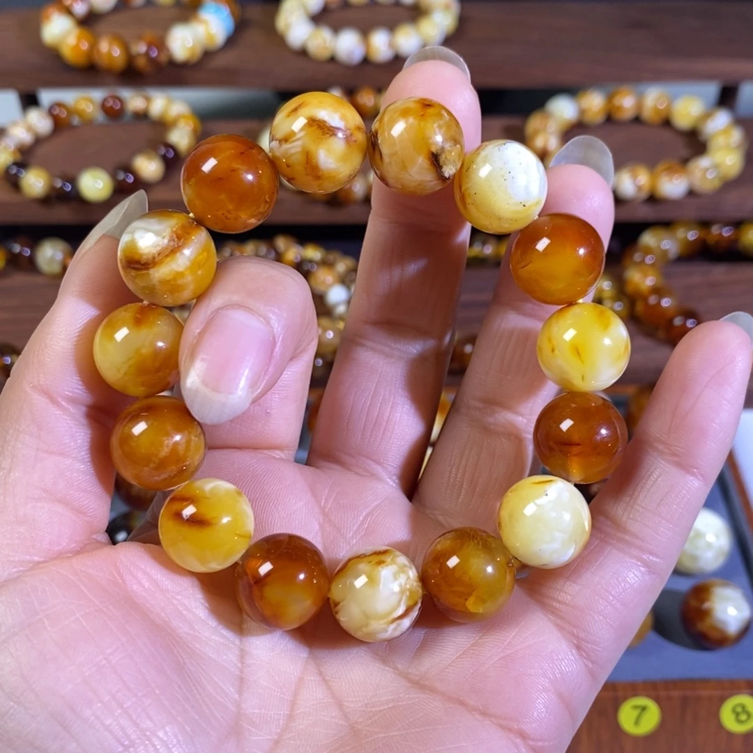 蜜蜡未镶嵌手串沁色蜜蜡单珠