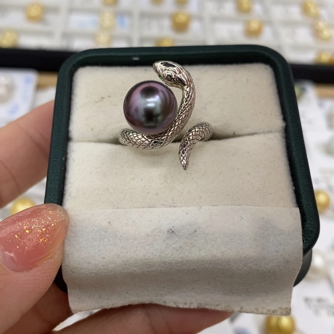 海水珍珠戒指银S925镶嵌10.2薰衣草紫