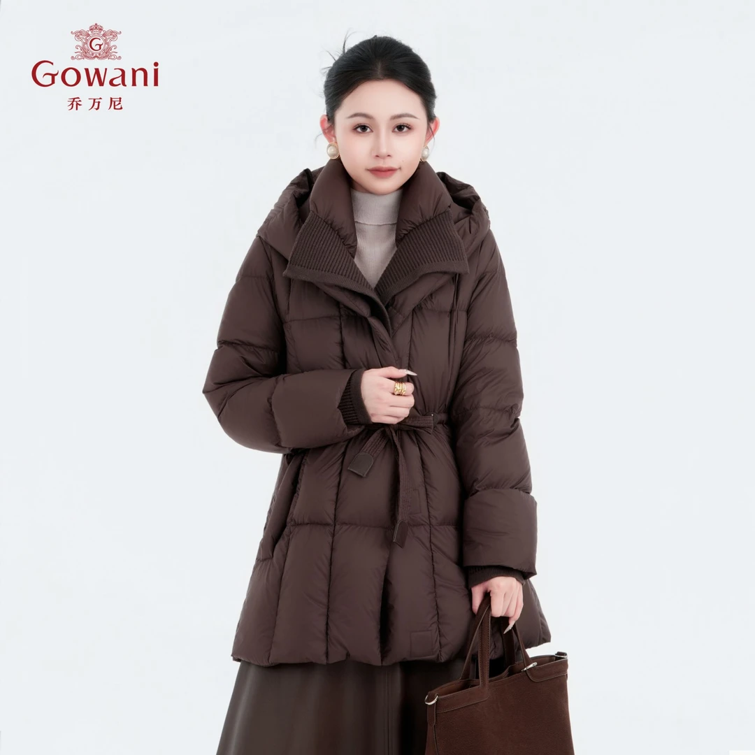 Gowani/乔万尼2025新款女款冬季保暖中长款收腰泡芙羽绒服EZ4T195