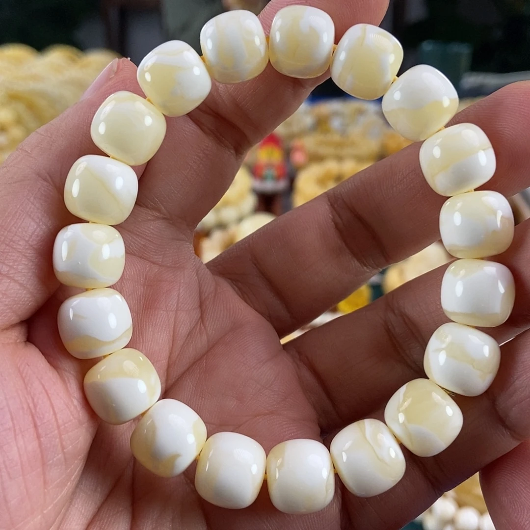 琥珀未镶嵌珠宝奇石12漆白蜡同料串20.54