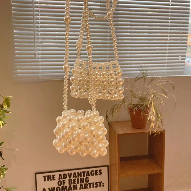 2023夏精致仙女零钱小包手工编织串珠珍珠包迷你mini口红包斜挎包