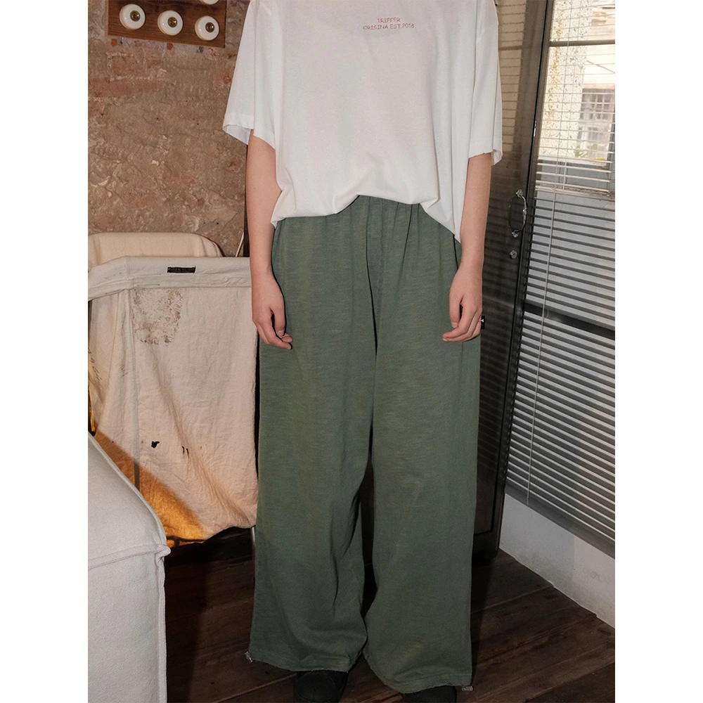TRIFFER竹节棉成衣染色休闲长裤 夏季阔版裤男女款