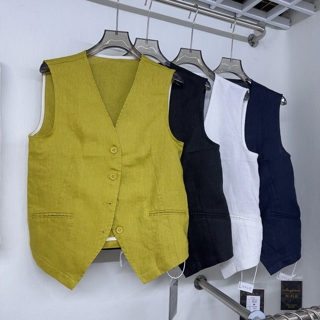 亚麻后扣时尚百搭马甲