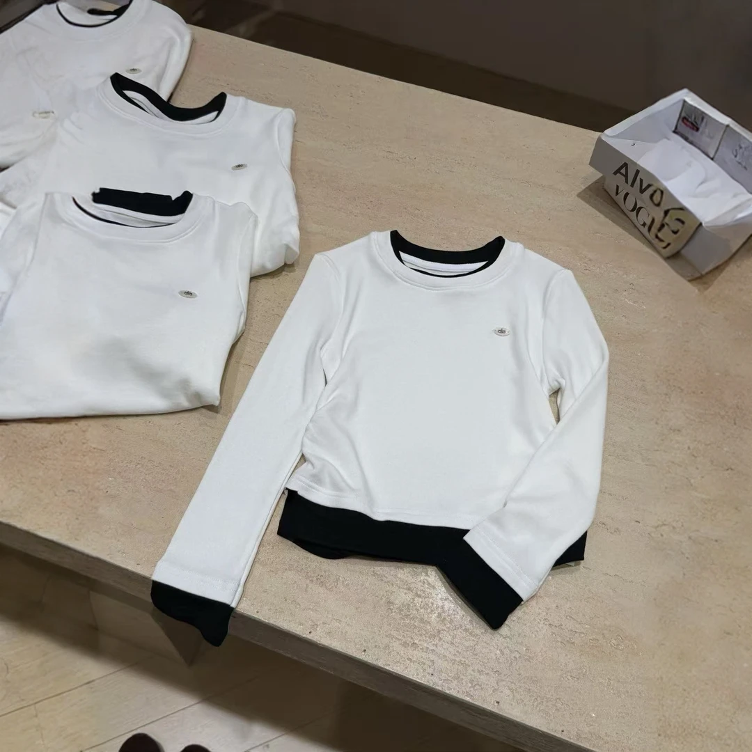 女童2025秋季新品中大童韩版休闲拼接边圆领T恤253286