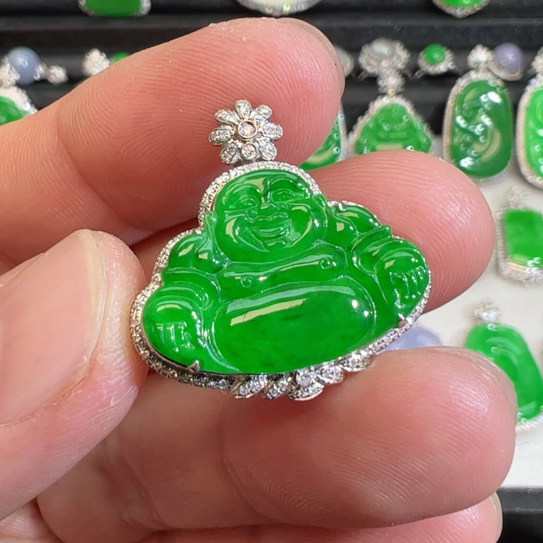 翡翠吊坠(不含链)18K金镶嵌