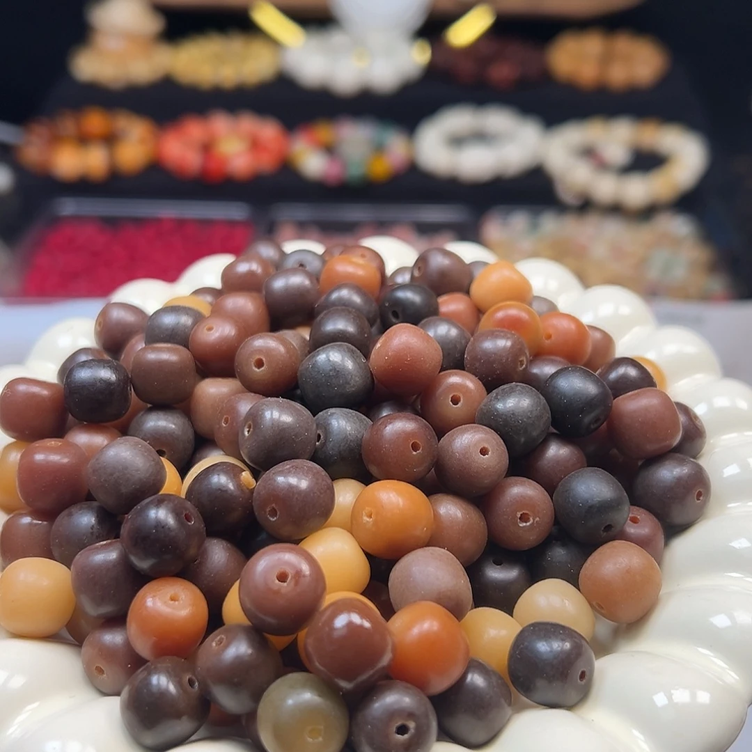 菩提根/象牙果手串微瑕卡12老料咖桶500颗