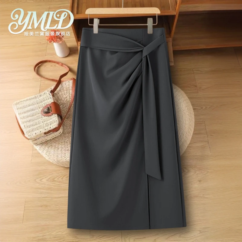 灰色a字西装半身裙女秋季2025新款韩系高腰宽松小众设计包臀长裙