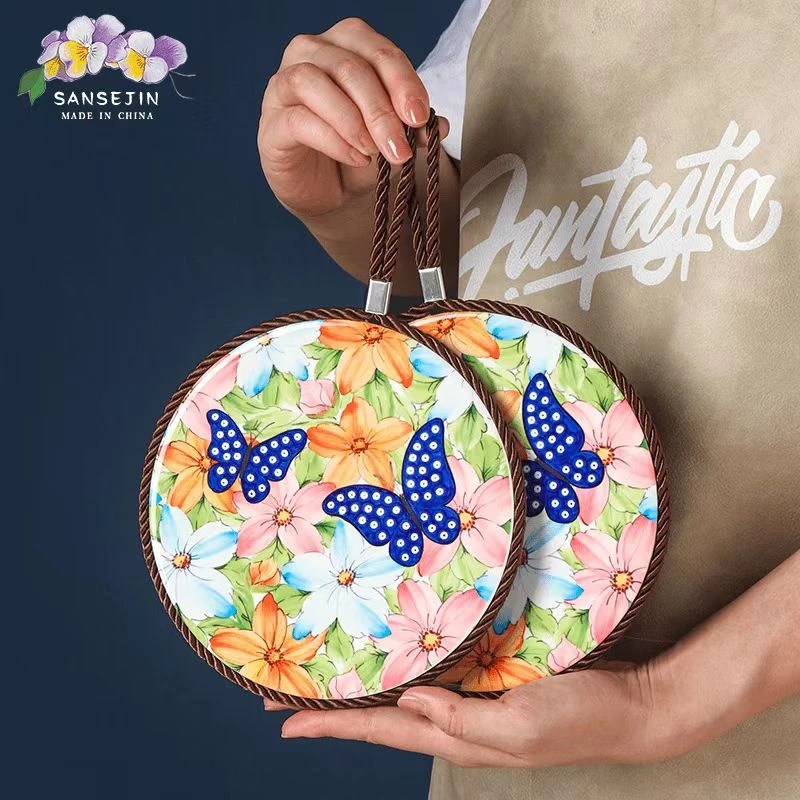 一只装 新疆包邮 【水仙花】手绘釉下彩陶瓷耐磨隔热餐垫杯垫