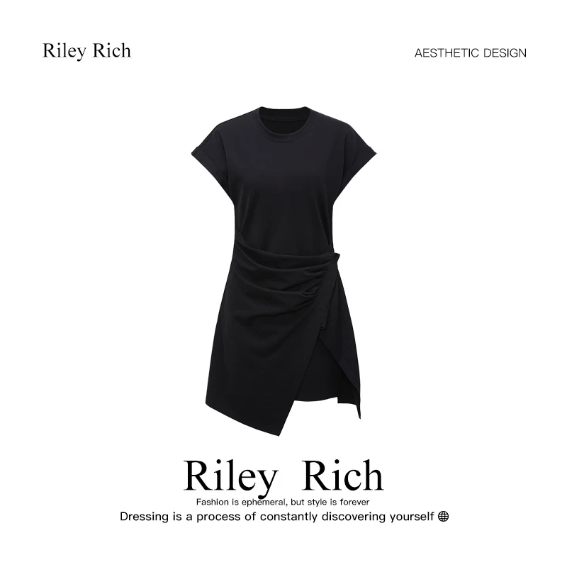 Riley Rich夏季新款T恤开叉连衣裙气质春夏不规则