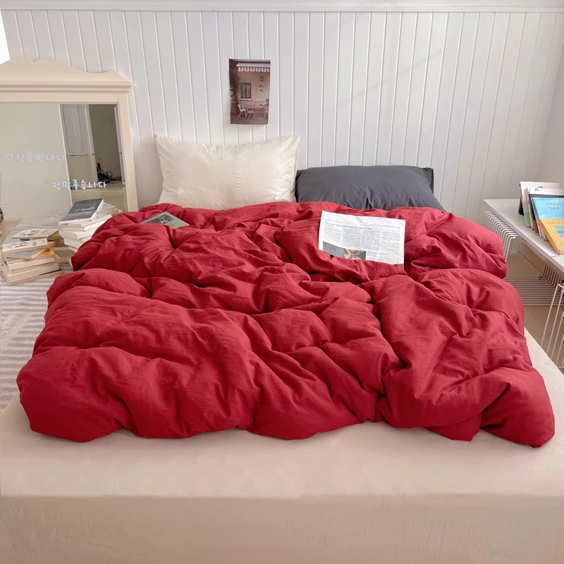 ins风纯色混搭双色水洗棉四件套学生宿舍三件套