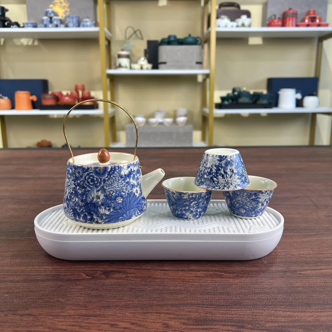 Z3157 汝窑繁花功夫茶具套装中式复古家用泡茶高档茶具