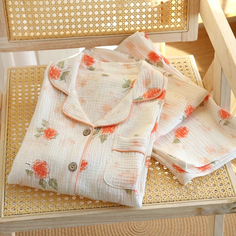 【红色牡丹花拍一发三】睡衣女士套装夏春季舒适宽松短袖长裤家居服