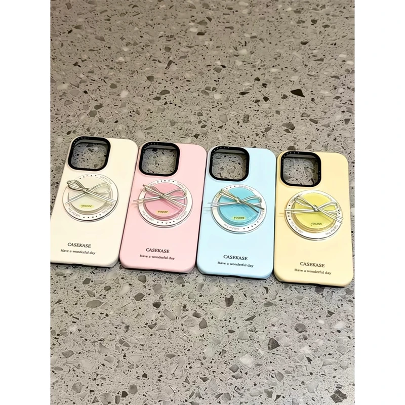 适用苹果iphone16promax简约风15pro蝴蝶结14pro支架13磁吸手机壳