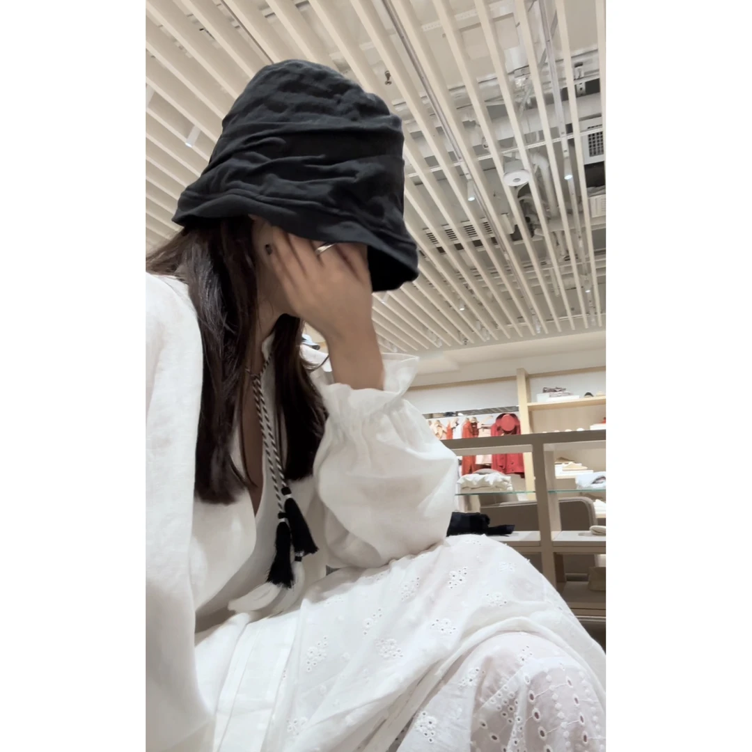 『PEACHZHOU』层次褶皱亚麻渔夫帽休闲防晒遮阳显脸小素颜盆帽