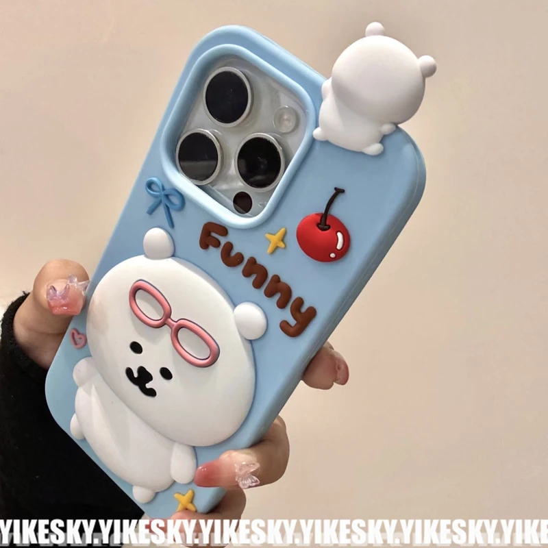 立体自嘲熊支架款苹果16promax手机壳iPhone15硅胶1413女14pro潮