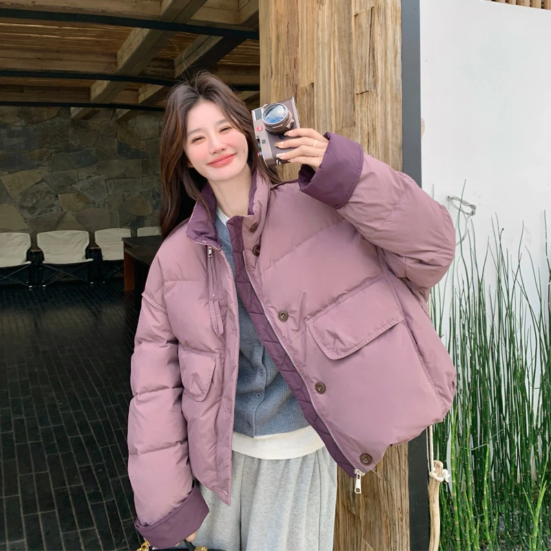 纯色韩版ins风羽绒服女2025冬季新款小个子保暖加厚学院风面包服