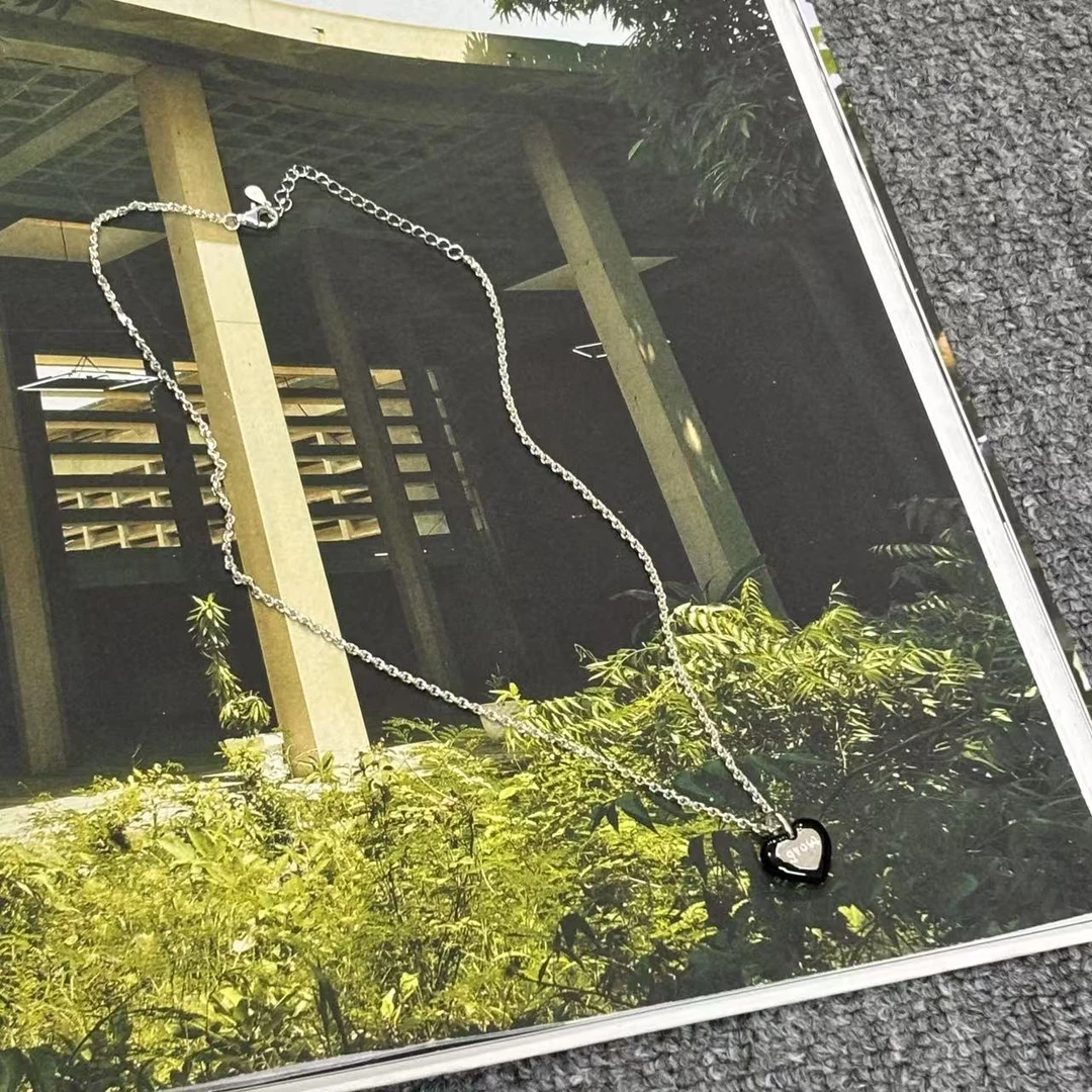 坠链均925银 5386余小鱼 银色撞色爱心小吊坠气质项链饰品女