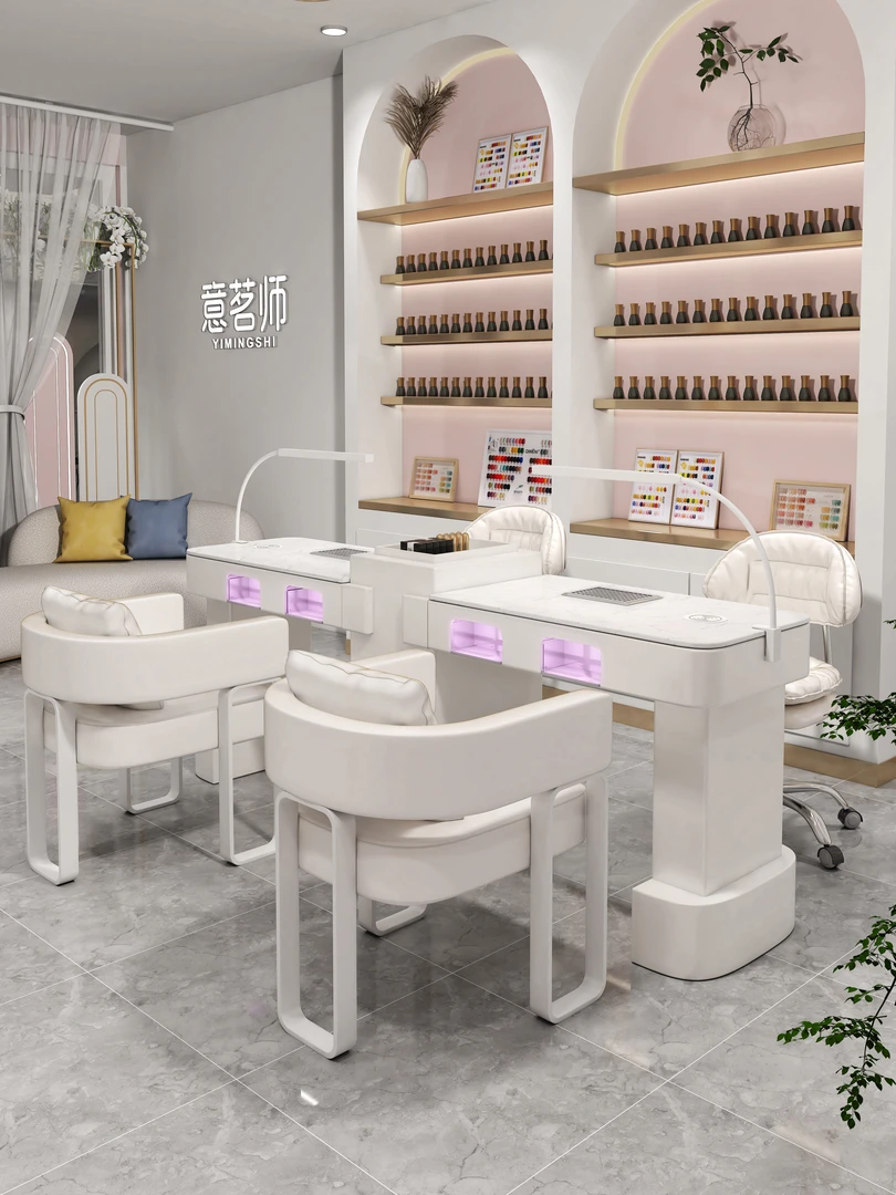 YIMINGSHI/意茗师M1奶油风美甲桌椅套装三代大功率吸尘器红光烤灯