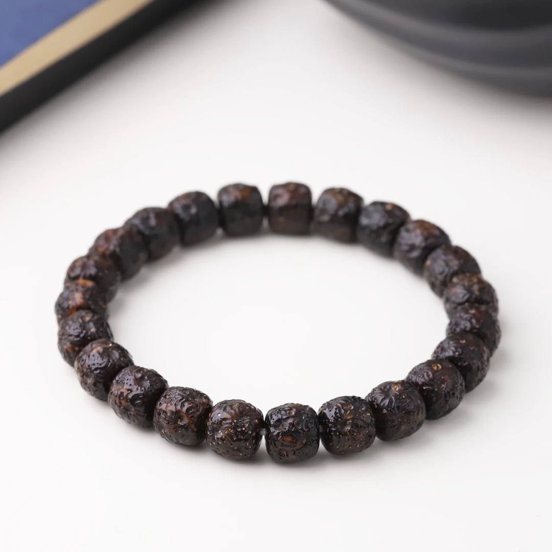 S9119【暗夜幽灵黑金冰花无相】纯手工雕刻星月菩提单圈文玩手串