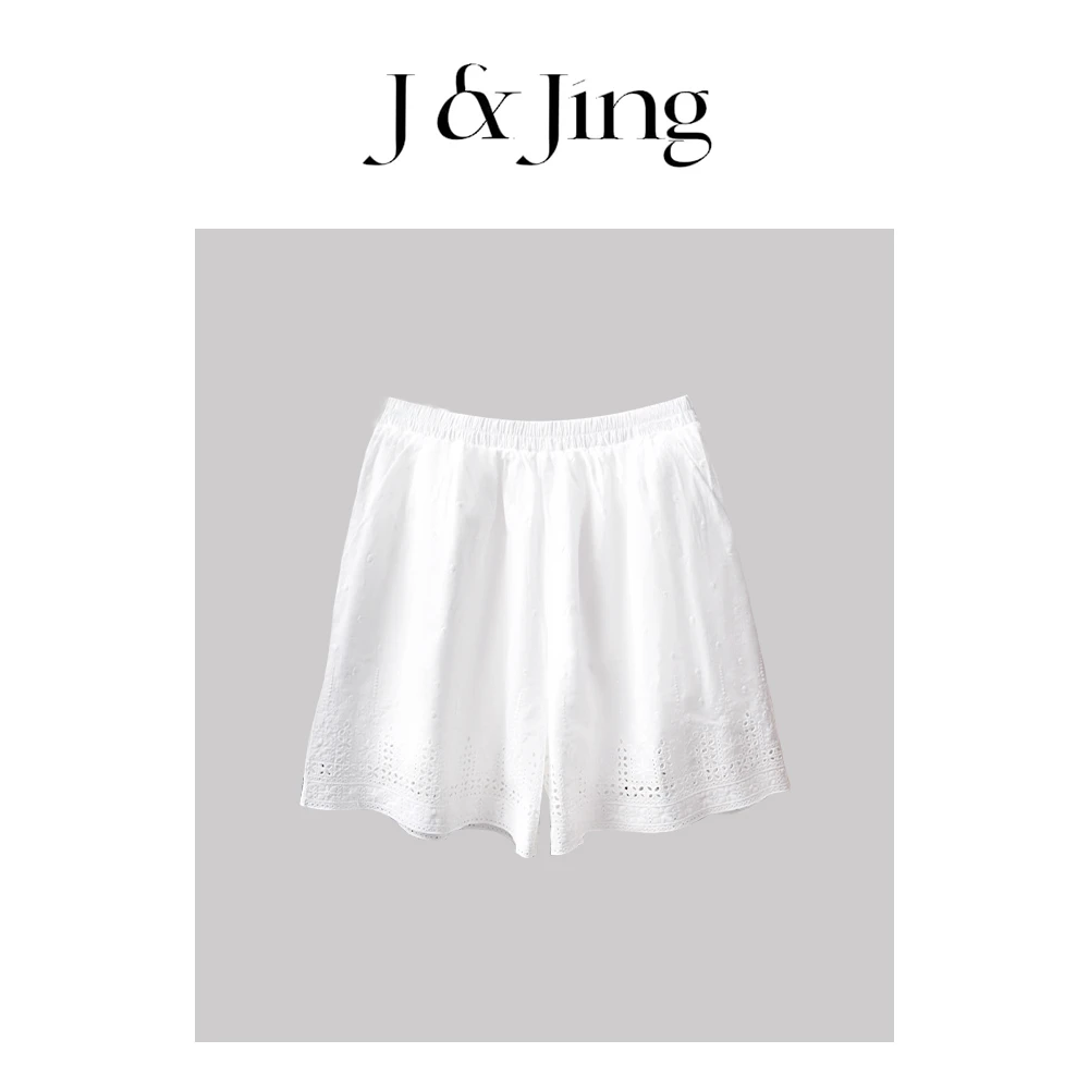 J&Jing-「海岸小岛」-上新~镂空钩花松紧腰宽松短裤25072