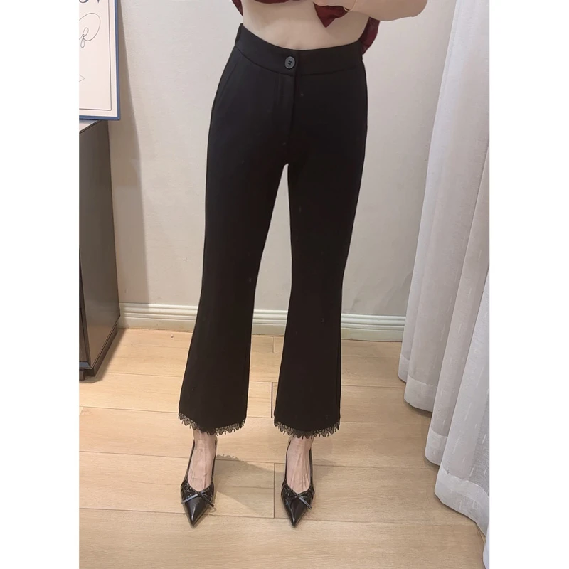 超显瘦蕾丝拼接裤口喇叭裤727