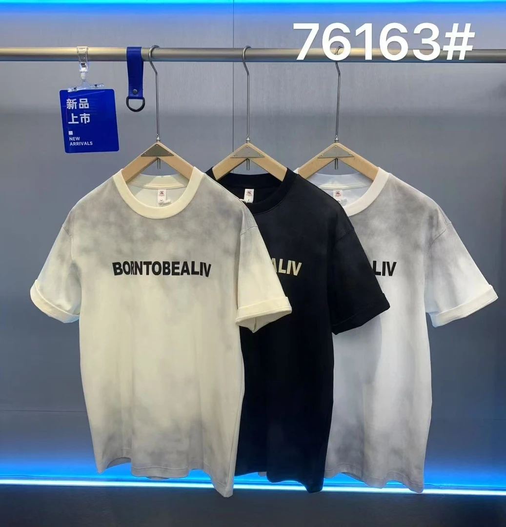 76163夏季新款潮流渐变色休闲宽松圆领短袖T恤男