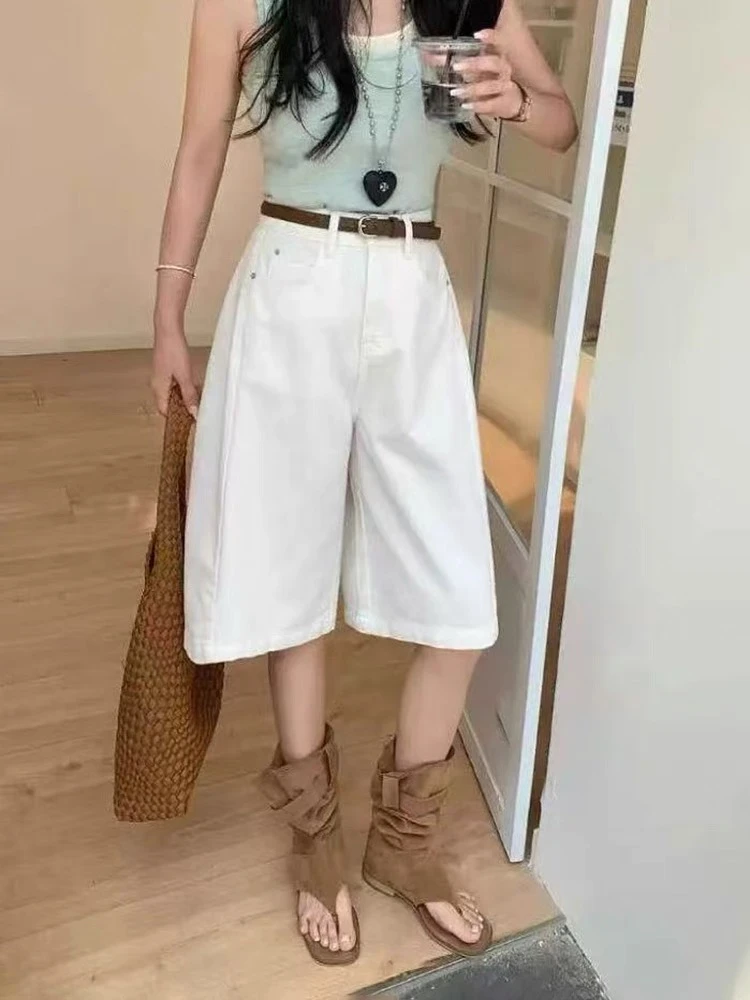 【7551】佰#休闲百搭白色牛仔三分短裤