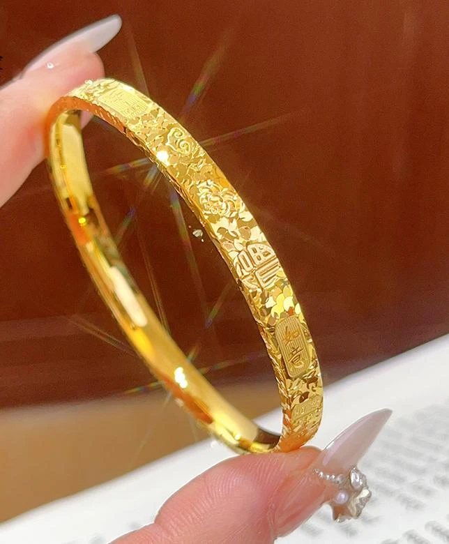 铜合金手链 吉言平安手镯碎碎冰金店同款古法不掉色时尚百搭气质