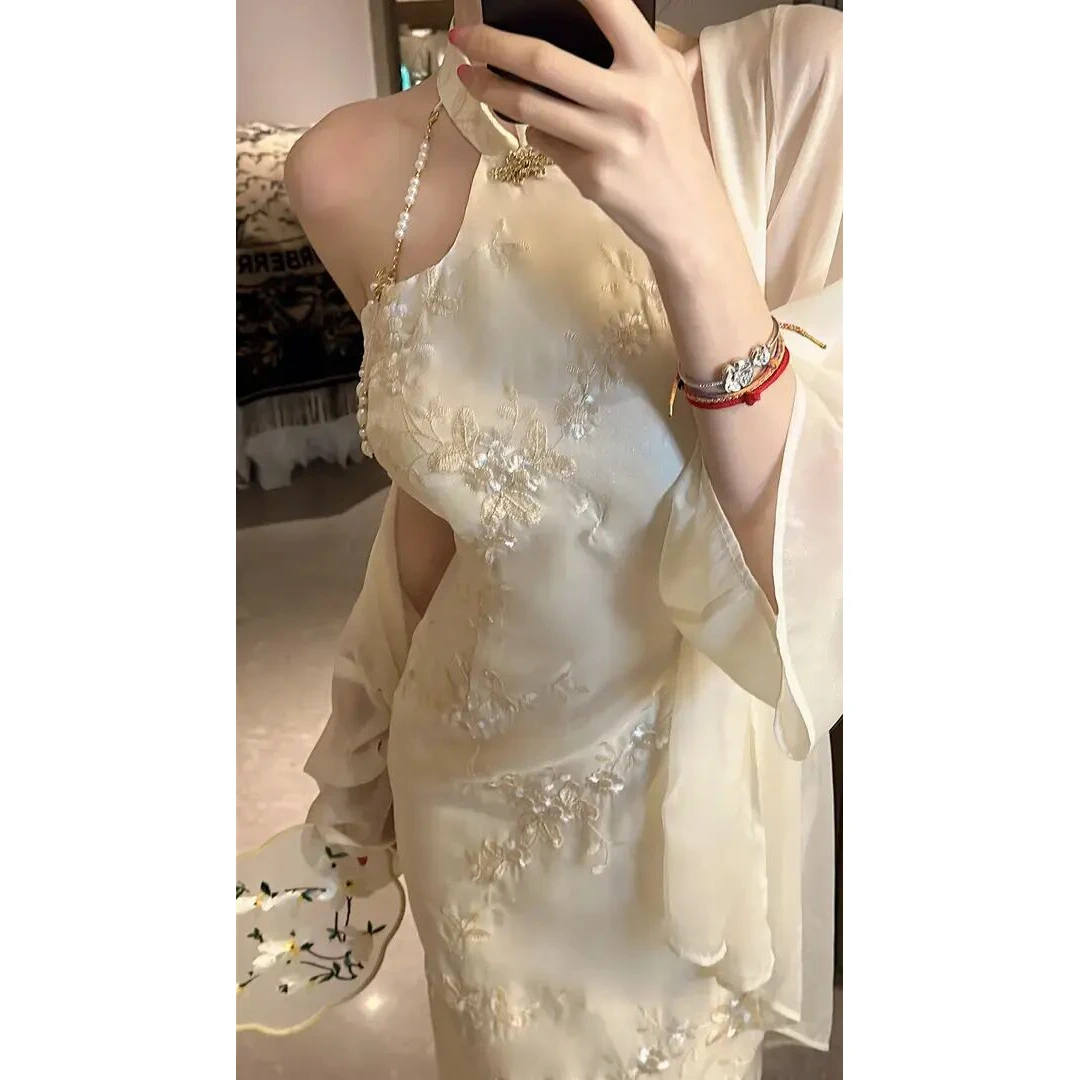 【雅乔定制】人淡如菊 雪纺刺绣新中式国风连衣裙DYLL-23106167