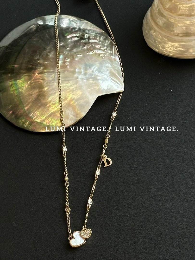 95新 DIOR/迪奥 金色贝母拼钻爱心项链15028604