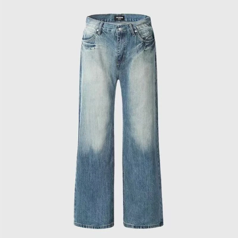 美式vibe水洗闪电爆裂纹牛仔裤男女显高显瘦设计感高街直筒裤子