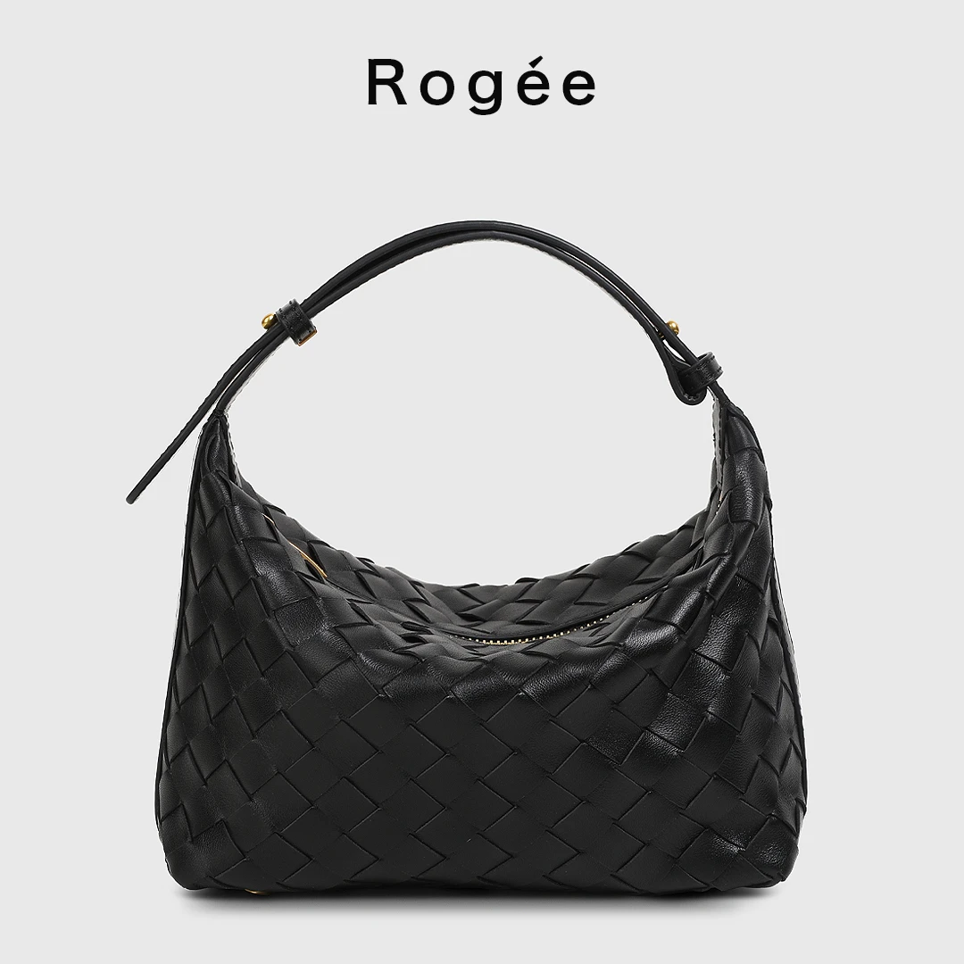 Rogée女士小众设计包便当包腋下包手提包真皮手工编织饭盒包女包