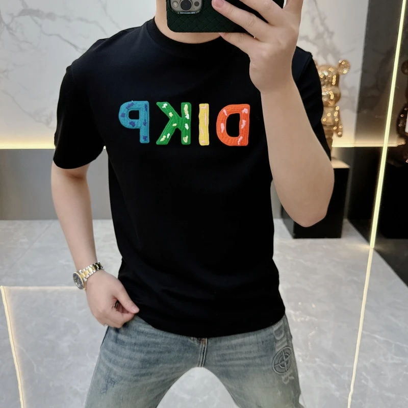 2025夏季潮牌欧货重工刺绣圆领宽松短袖T恤男时尚休闲舒适半袖T薄