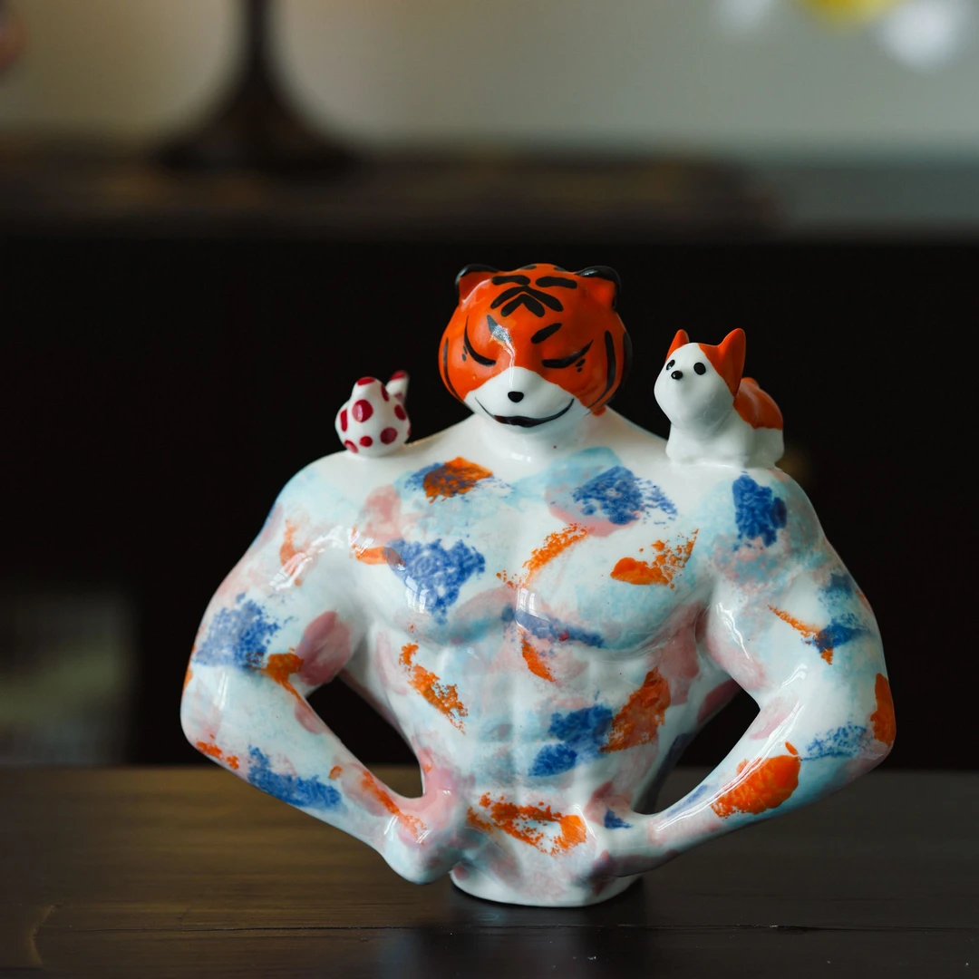 肌肉虎陶瓷摆件创意陶瓷摆件趣味设计健身生日礼物伴手礼