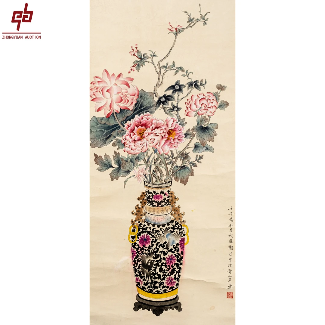 lot6276 谢月梅 花卉 41cm*90cm 轴3.3平尺