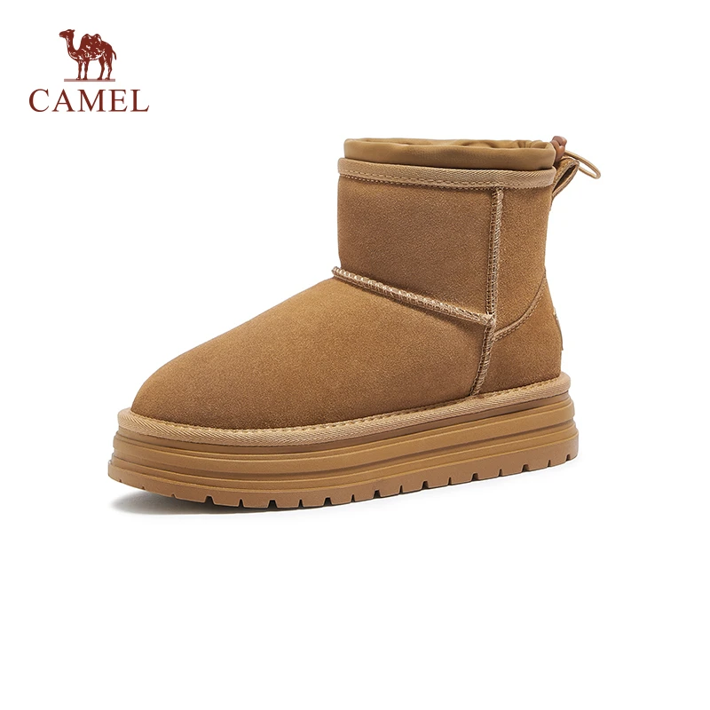 骆驼女鞋2024冬季新款加绒保暖棉鞋女厚底雪地靴女舒适东北短靴女