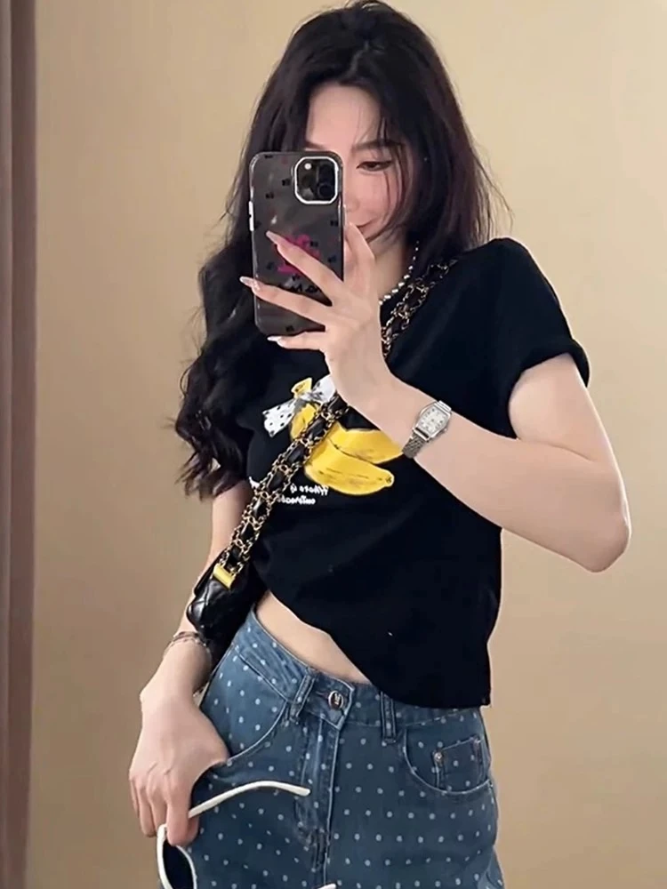 【宜宾衣世界】C90026夏季宽松印花设计感显瘦时尚小众短袖