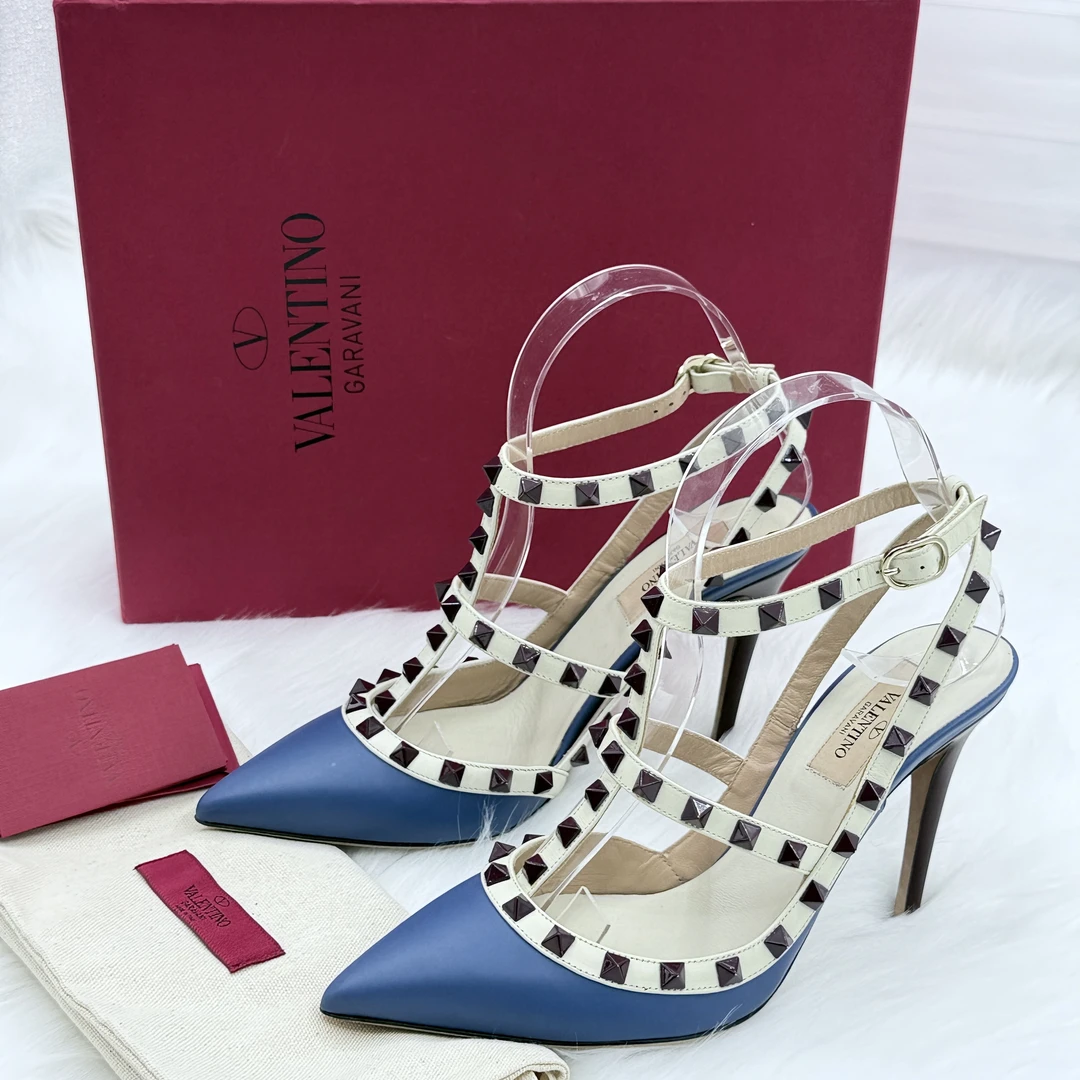 99新 Valentino/华伦天奴 铆钉高跟鞋 38码 公价7.2k j4018
