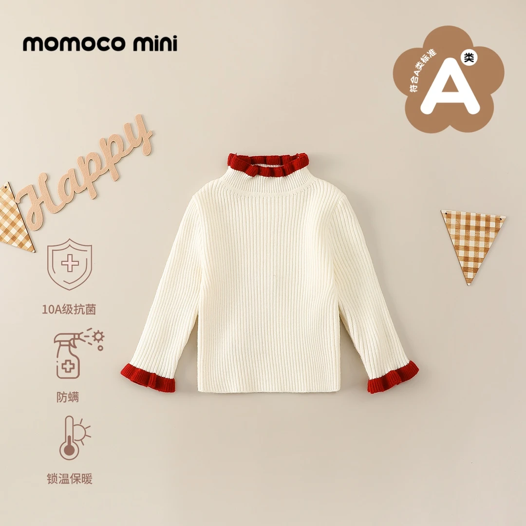 【现货】MOMOCOmini冬季婴童女宝洋气木耳边领打底毛衣87810230011