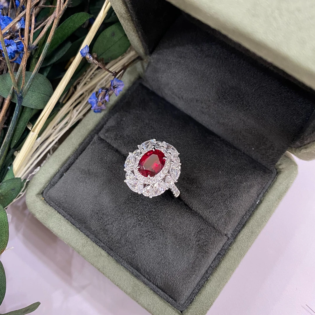 培育红宝石铂金培育鸽血红戒指【主石2.67ct】