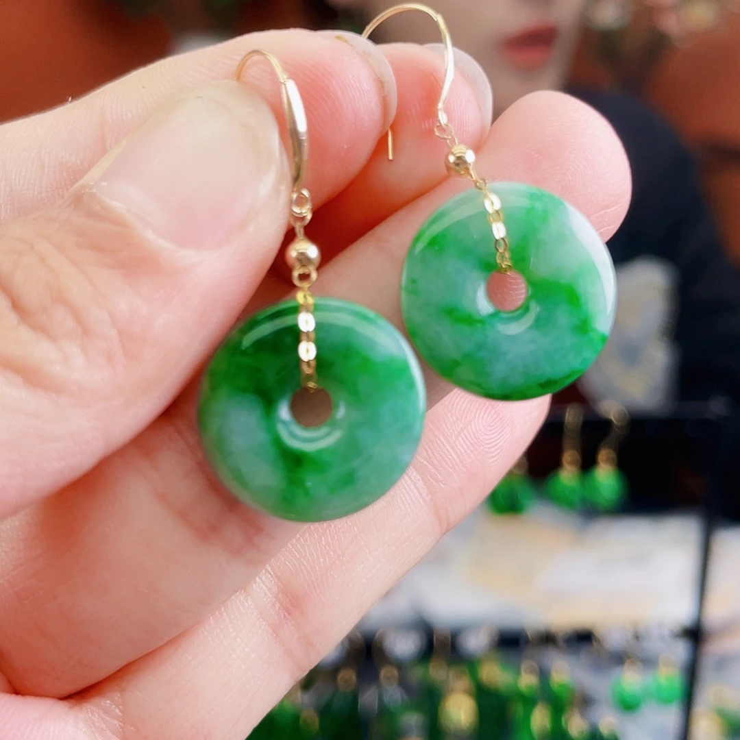 翡翠18K金镶嵌耳饰