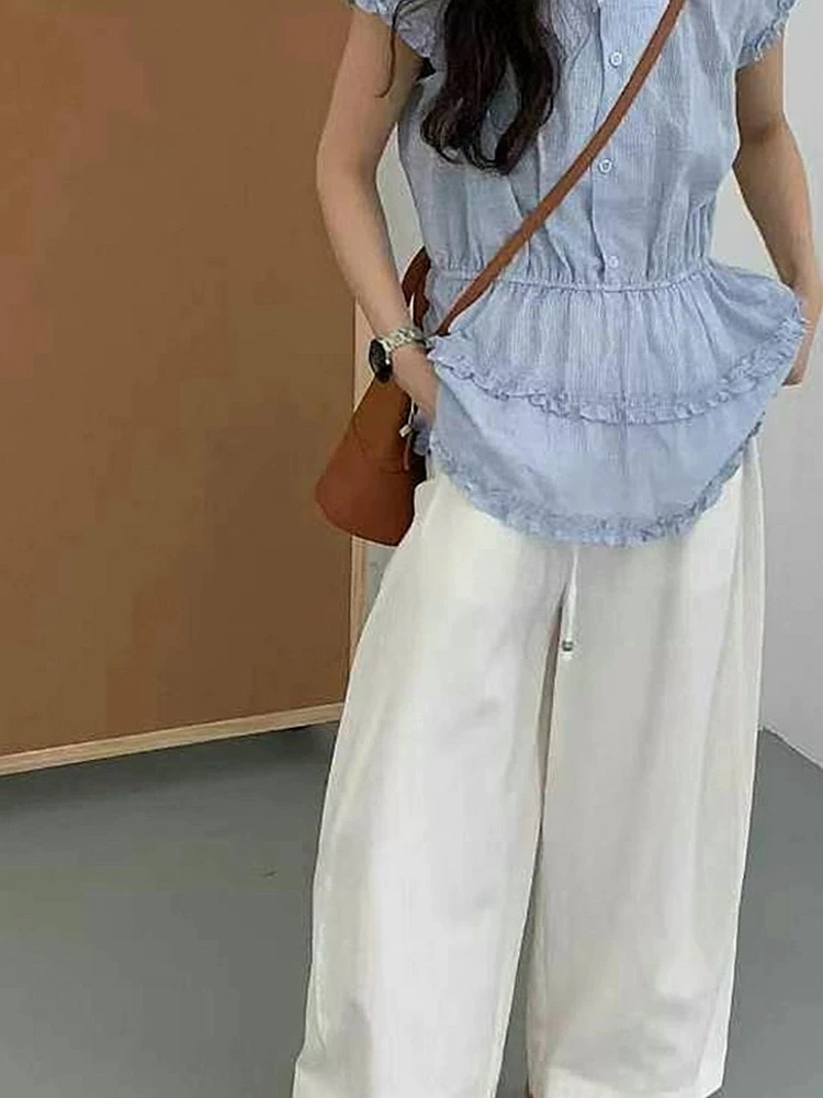 《青风》2025蓉蓉家夏季新款韩版百搭显瘦女设计感条纹花边上衣