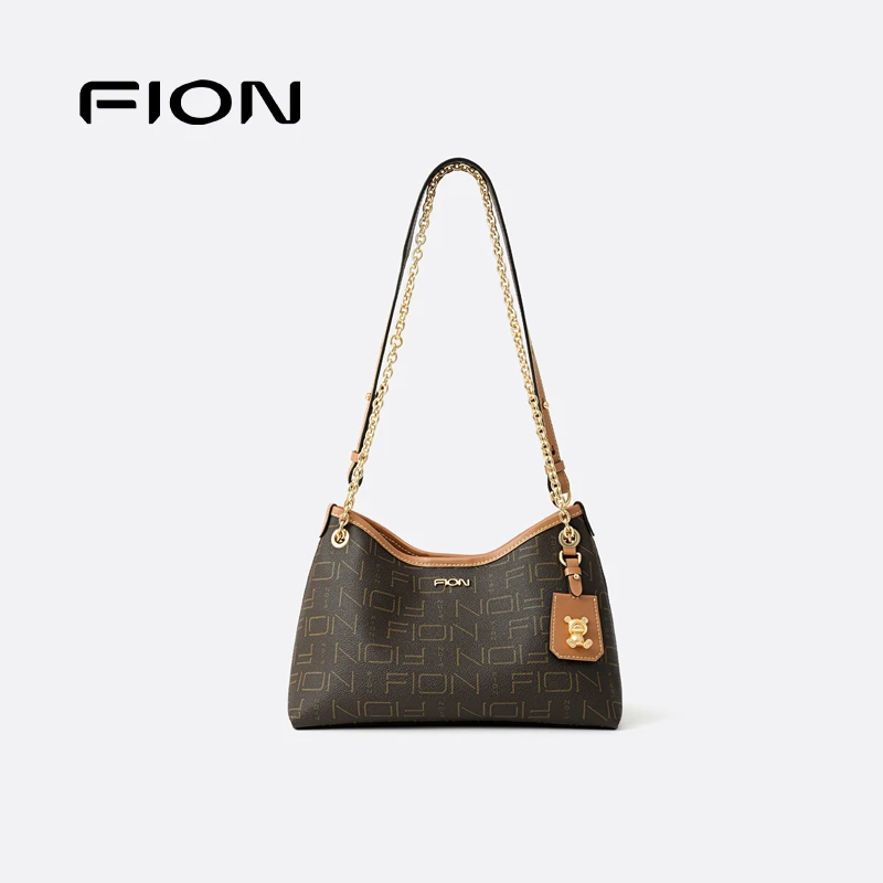 Fion/菲安妮喵喵熊通勤时尚单肩斜挎HOBO包FAAFJGC192