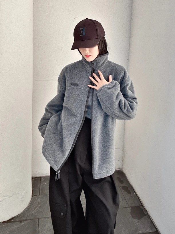 YOUWEL·皮边立领摇粒绒外套