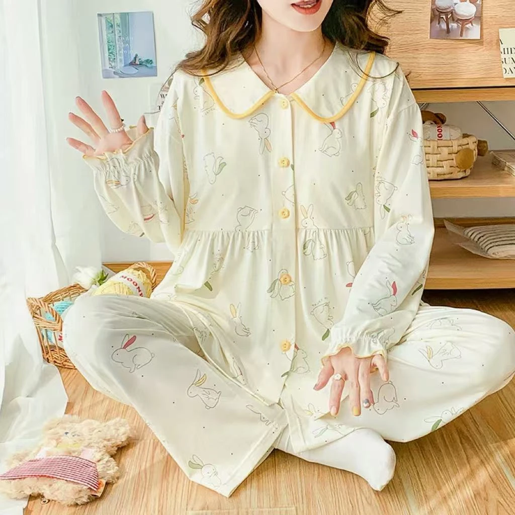 【带胸垫】夏季薄款莫代尔月子服8月份9孕妇产后哺乳喂奶待产睡衣