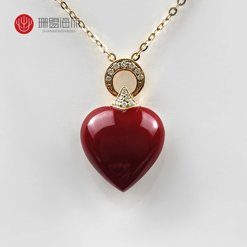 天然红珊瑚阿卡心型珊瑚吊坠