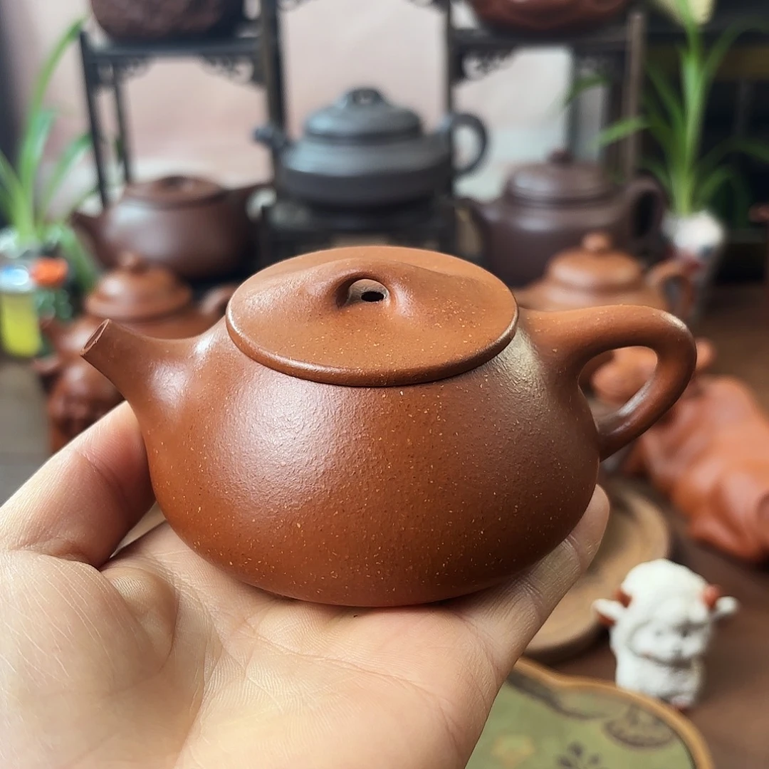 紫砂茶壶平盖石瓢红降坡120cc